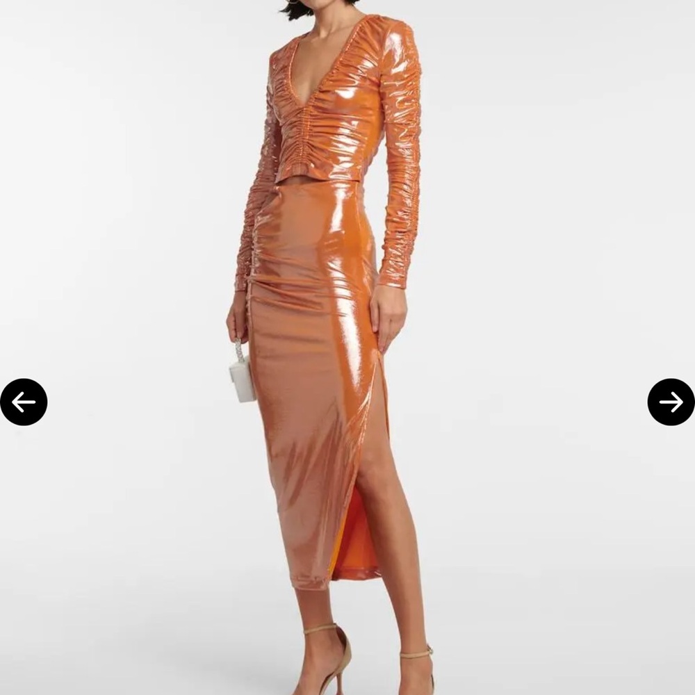 ROTATE Shimmering Orange Ruched Top - Picture 2 of 8